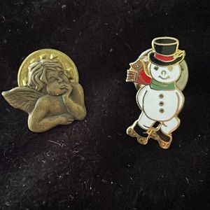 Snowman and Angel Vintage Hat/Lapel Pins